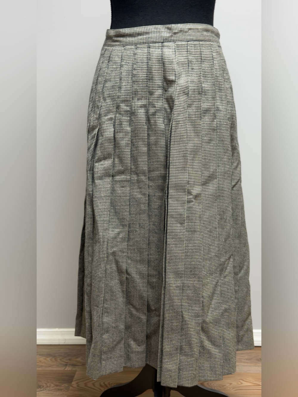 VTG Marshall Field’s Country Shop Houndstooth Pleated Maxi Wool Skirt Sz 10 USA